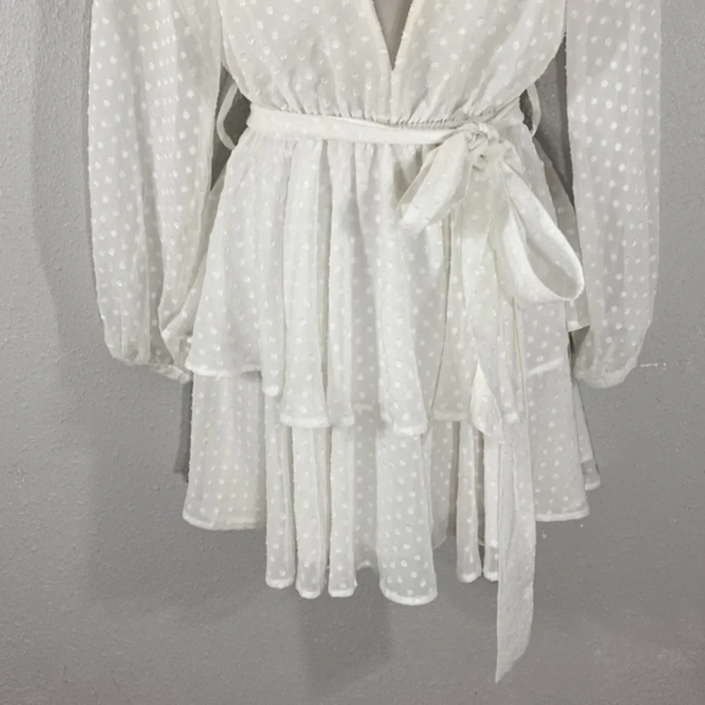 Princess Polly Lioness Legendary Lovers Belted Plunge White Tiered Dress XS RR15